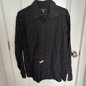 Jhane Barnes Mens XL Black with abstract stripes button up shirt